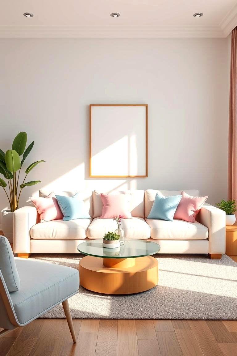 Soft Pastel Sofa Accent - 24 Pink and Blue Living Room Ideas