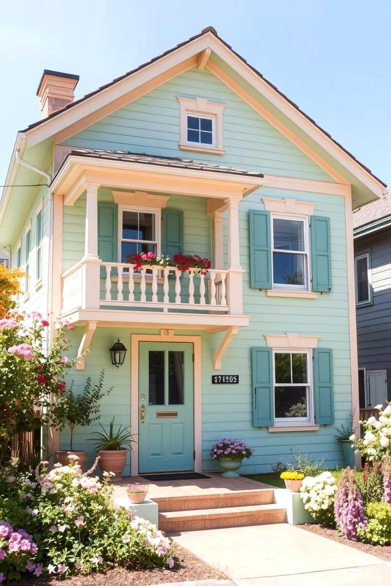 Soft Pastels for a Light Airy Feel - 24 Exterior House Color Schemes With Sage Green Siding
