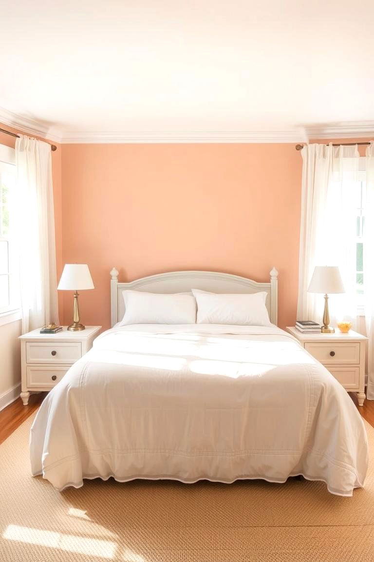 Soft Peach Walls with White Accents - 24 Peach Bedroom Ideas