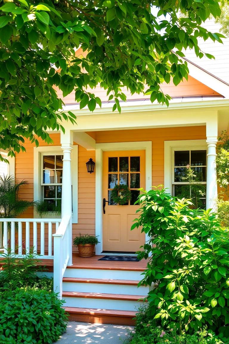 Soft Peach with White Trim - 24 Exterior Garage Lighting Ideas