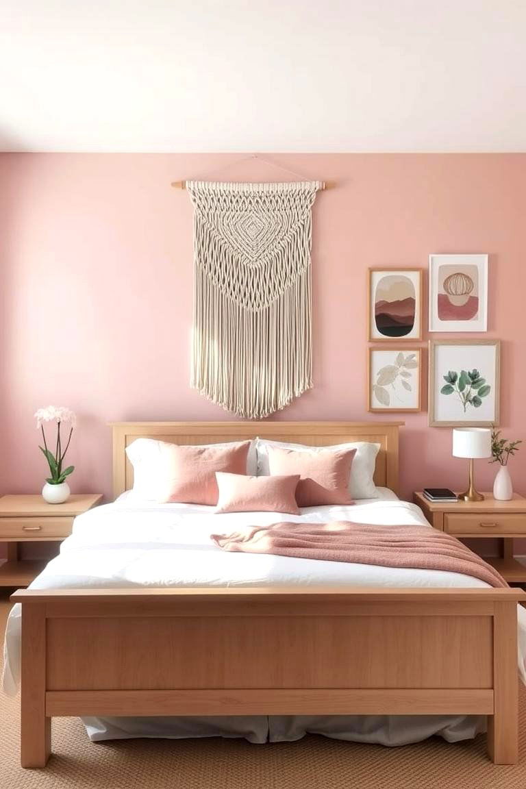 Soft Pink Statement Wall - 24 Pink Boho Bedroom Ideas