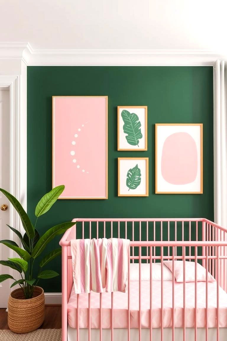 Soft Pink Wall Art with Green Accents - 24 Pink and Green Nursery Ideas