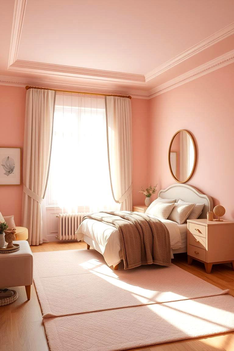 Soft Pink Walls with Gold Accents - 24 Pink and Gold Bedroom Ideas