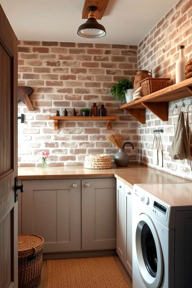 Soft Rustic - 24 Brick Floor Laundry Room Ideas