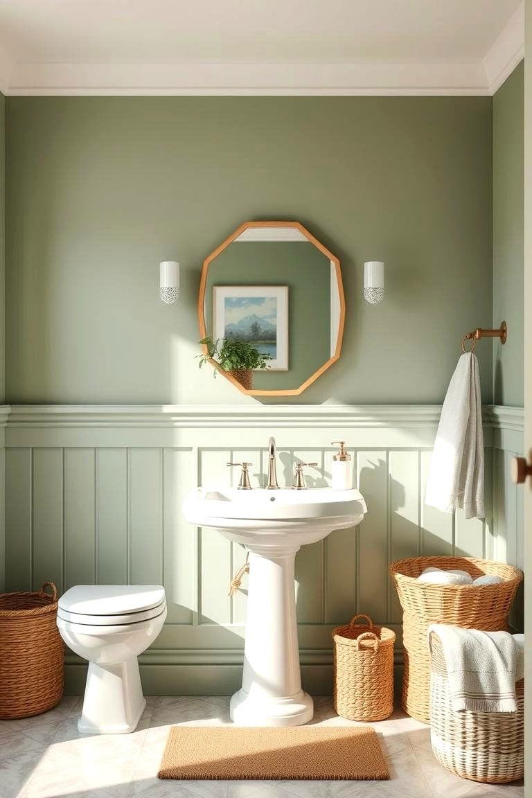 Soft Sage Green Painted Walls - 24 Green Bathroom Ideas