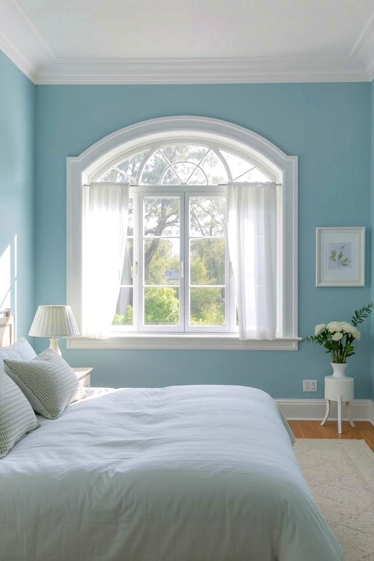 Soft Sky Blue Walls with White Trim - 24 Sky Blue Bedroom Ideas