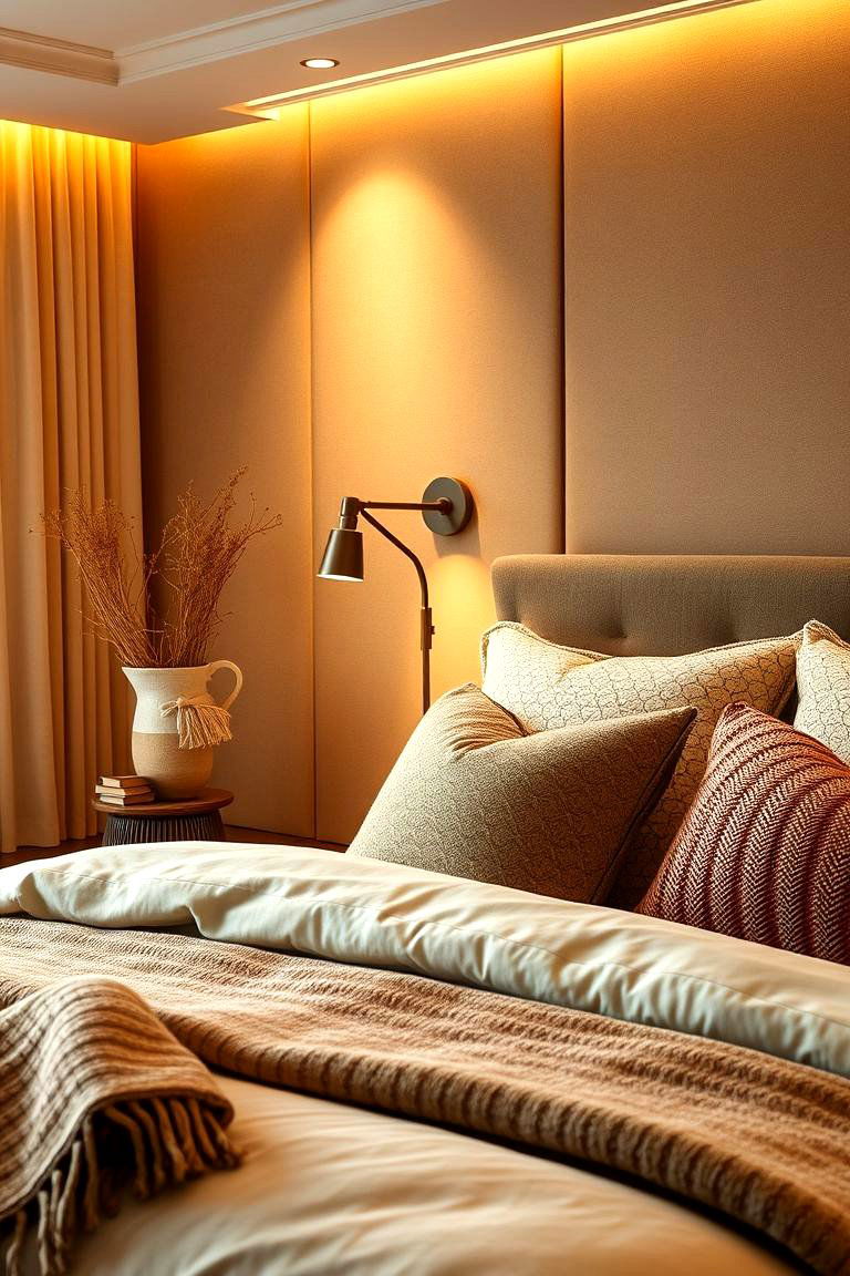 Soft Tan with Textured Accents - 24 Tan Bedroom Ideas