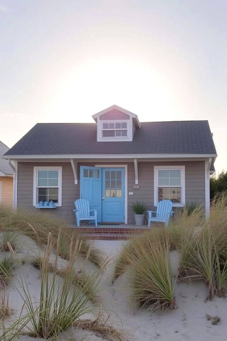 Soft Taupe with Light Blue Highlights - 24 Exterior Home with a Black Roof Ideas