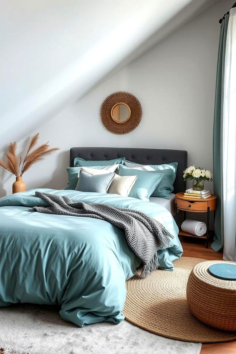 Soft Teal Bedding Oasis - 24 Teal and Grey Bedroom Ideas