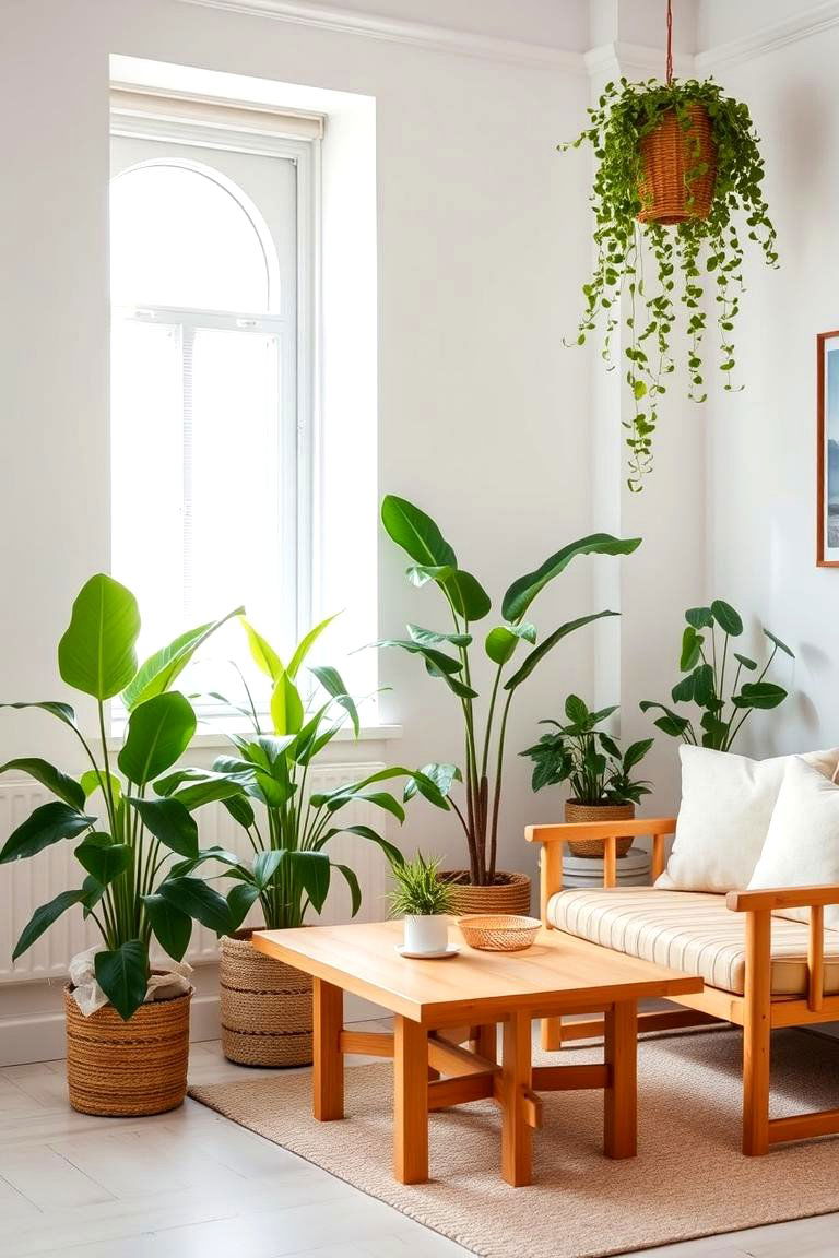 Soft White and Wood Elements with Greenery - 24 Neutral Bedroom Ideas