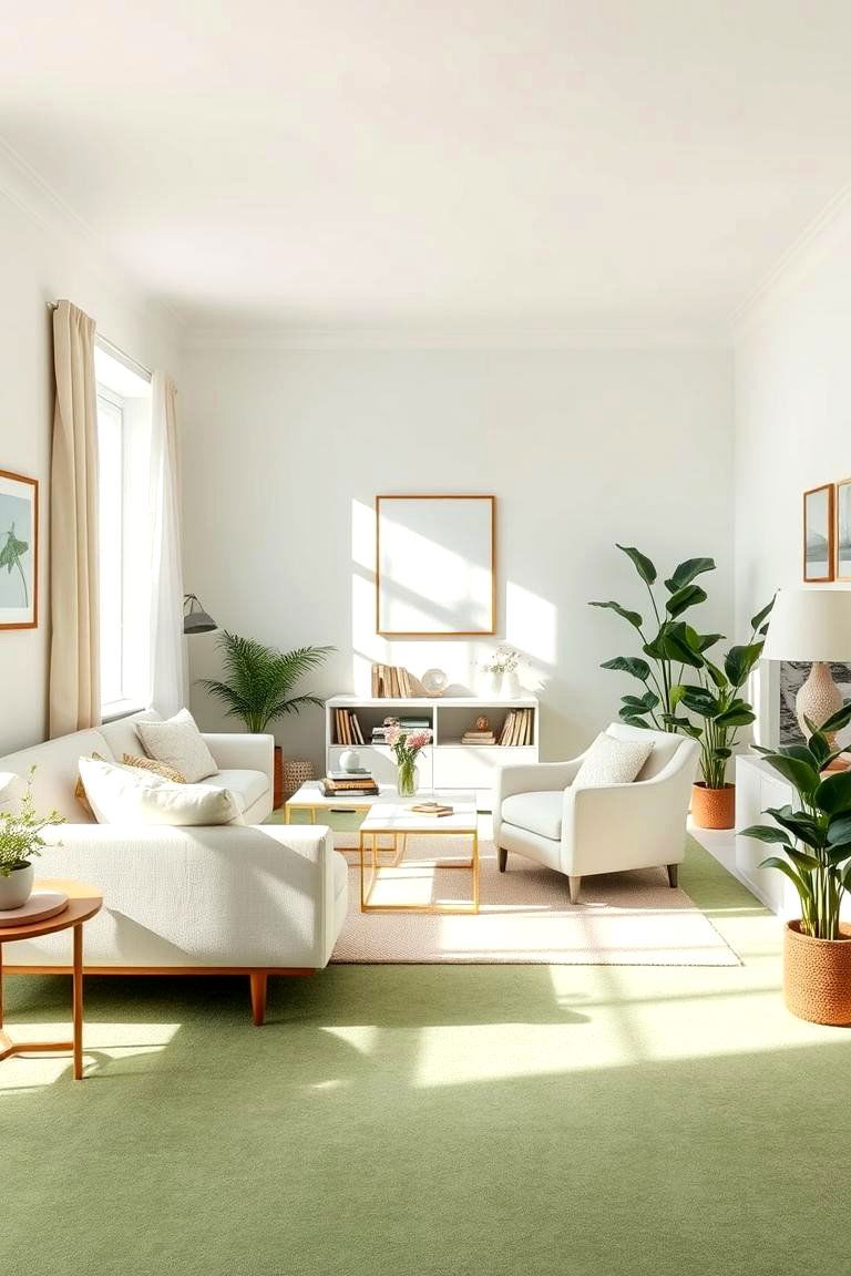 Soft and Serene Green Carpet Ambiance - 24 Green Carpet Living Room Ideas