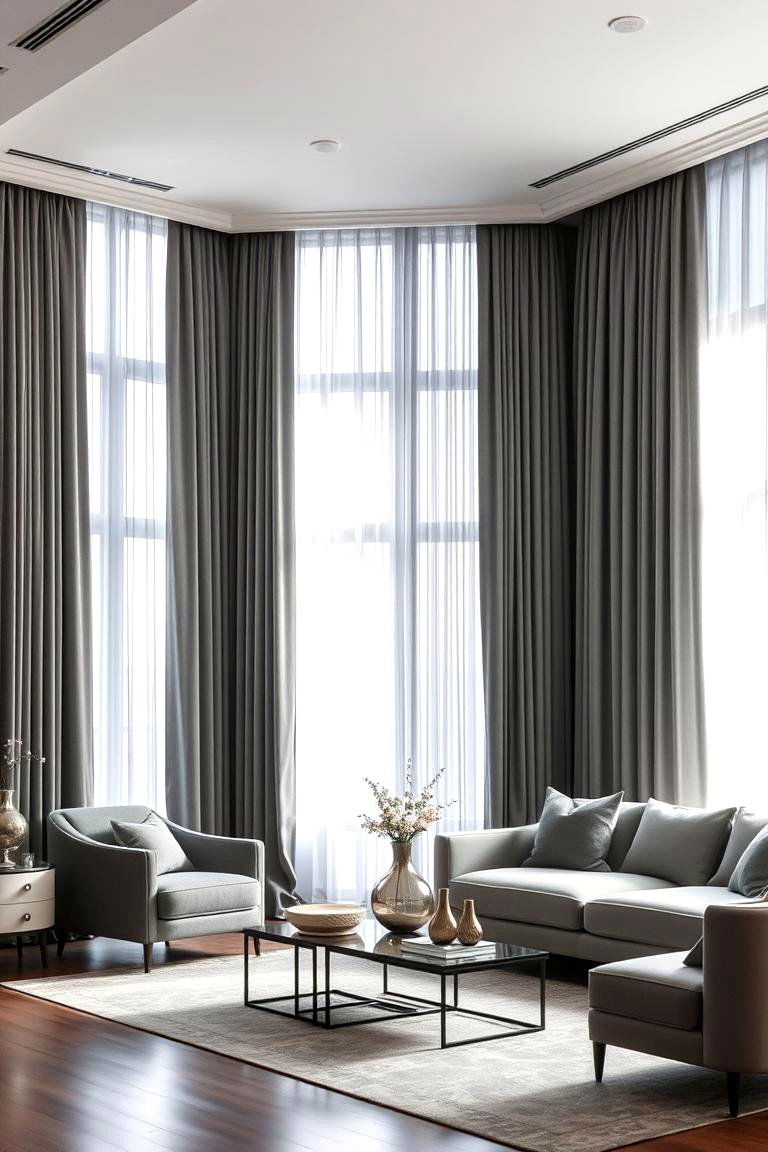 Softening the Light with Gray Curtains - 24 Gray Living Room Ideas