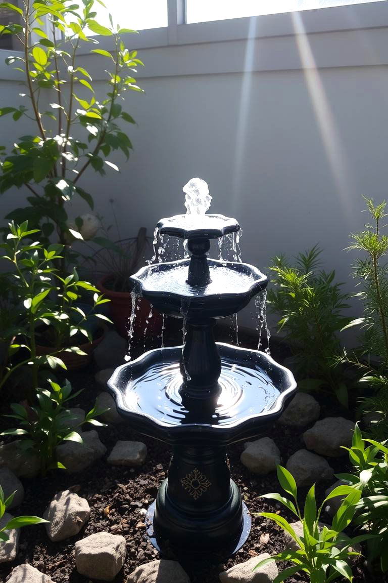 Solar Powered Fountain - 24 Backyard Fountain Ideas