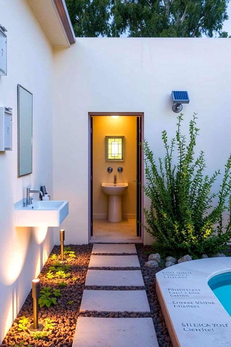Solar Powered Lighting - 24 Pool Bathroom Ideas