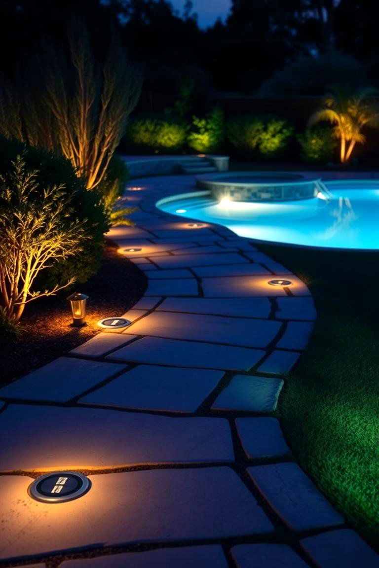 Solar Powered Pathway Lights - 24 Pool Decor Ideas