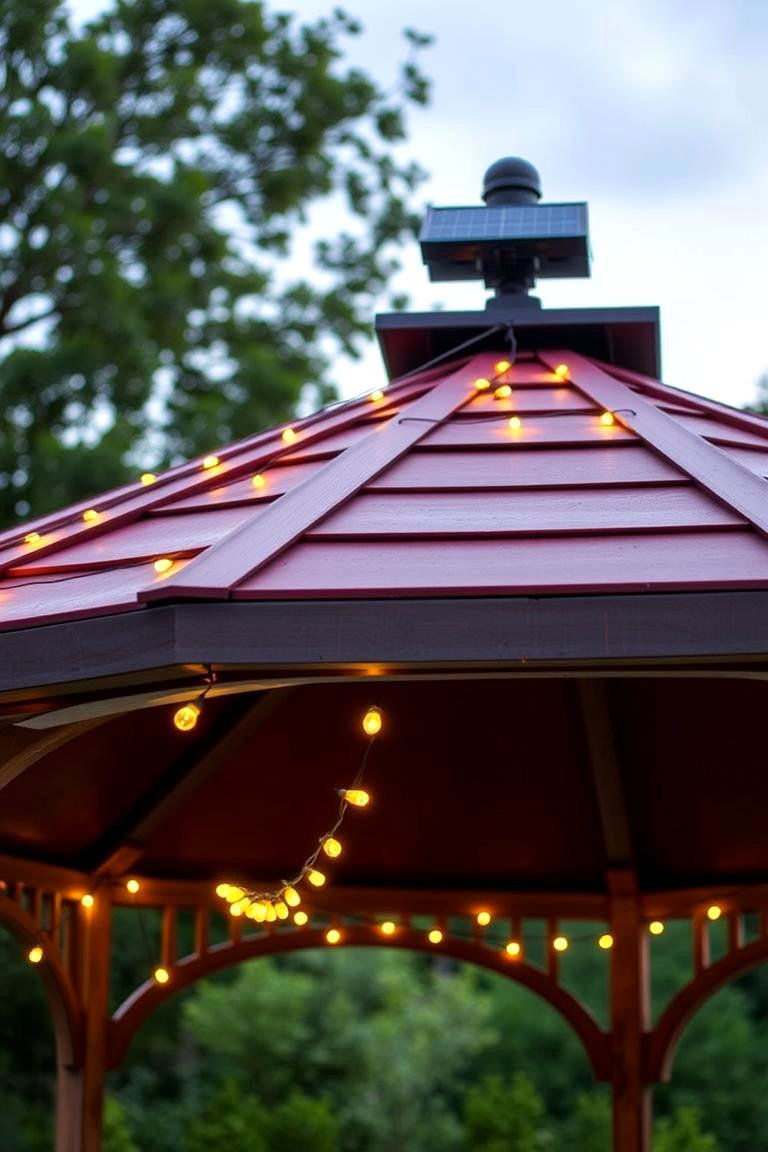 Solar Powered String Lights for Versatility - 24 Gazebo Lighting Ideas