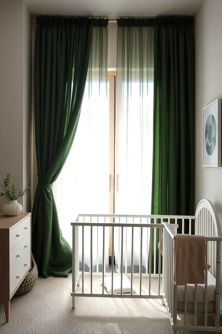 Soothing Dark Green Curtains - 24 Dark Green Nursery Ideas