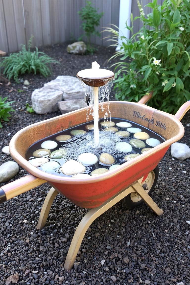 Soothing Water Feature Fountain - 24 Old Wheelbarrow Ideas