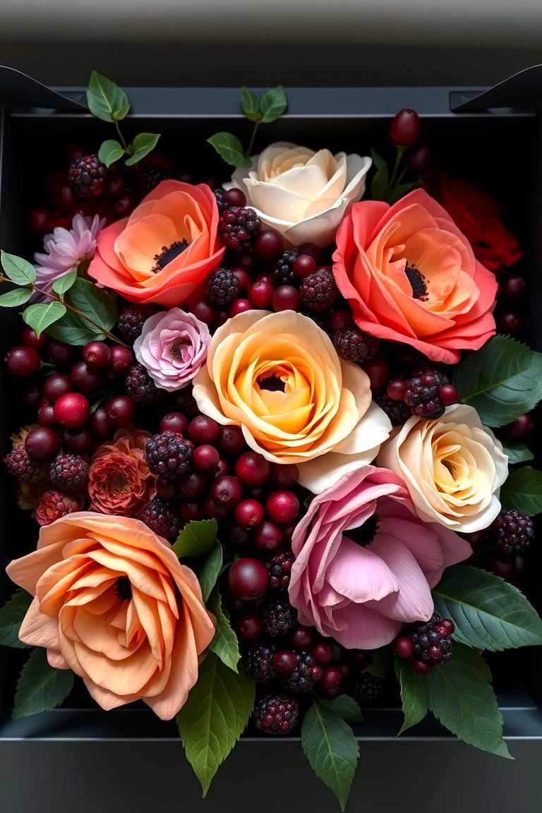 Sophisticated Berry and Leaf Ensemble - 24 Fall Flower Box Ideas