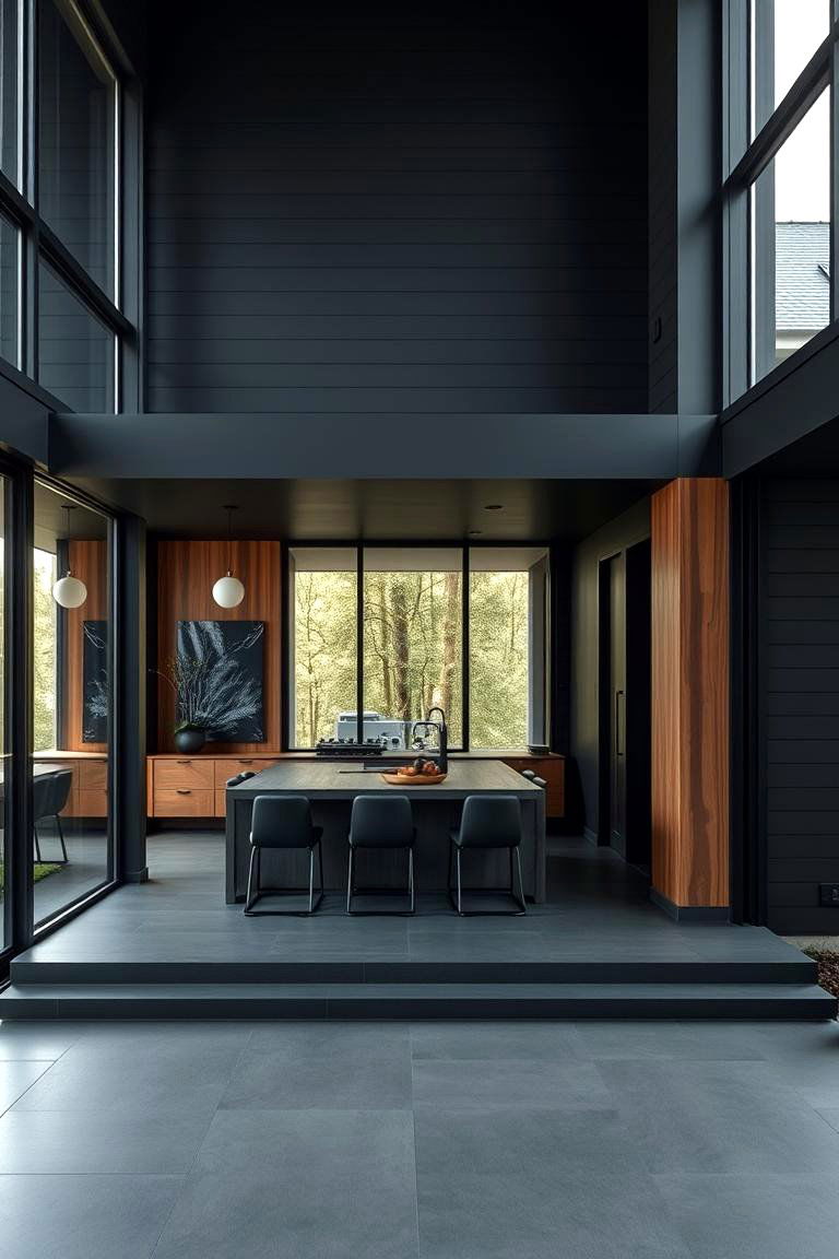 Sophisticated Black Accents - 24 Black House With Wood Accents