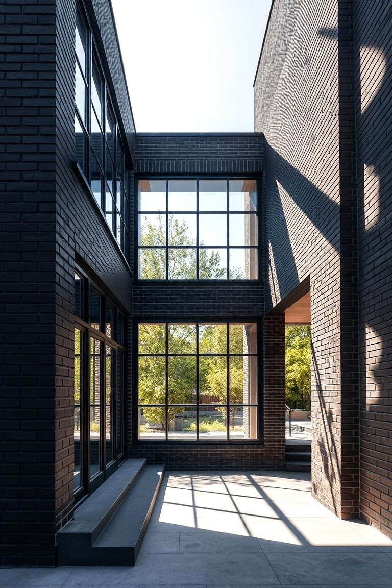 Sophisticated Black Brick with Large Windows - 24 Black Brick House Exteriors