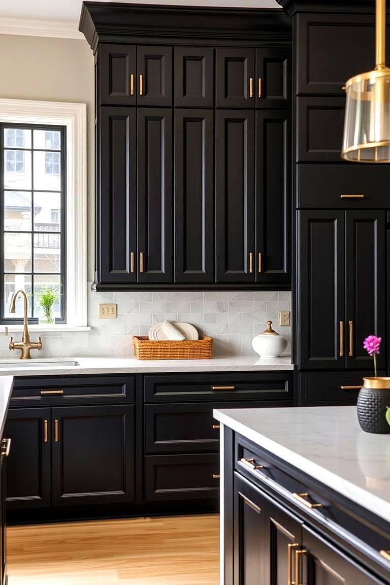 Sophisticated Black Cabinets with Subtle Gold - 24 Black and Gold Kitchen Ideas