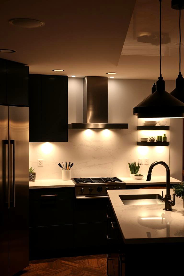 Sophisticated Black Lighting - 24 Gray and Black Kitchen Ideas
