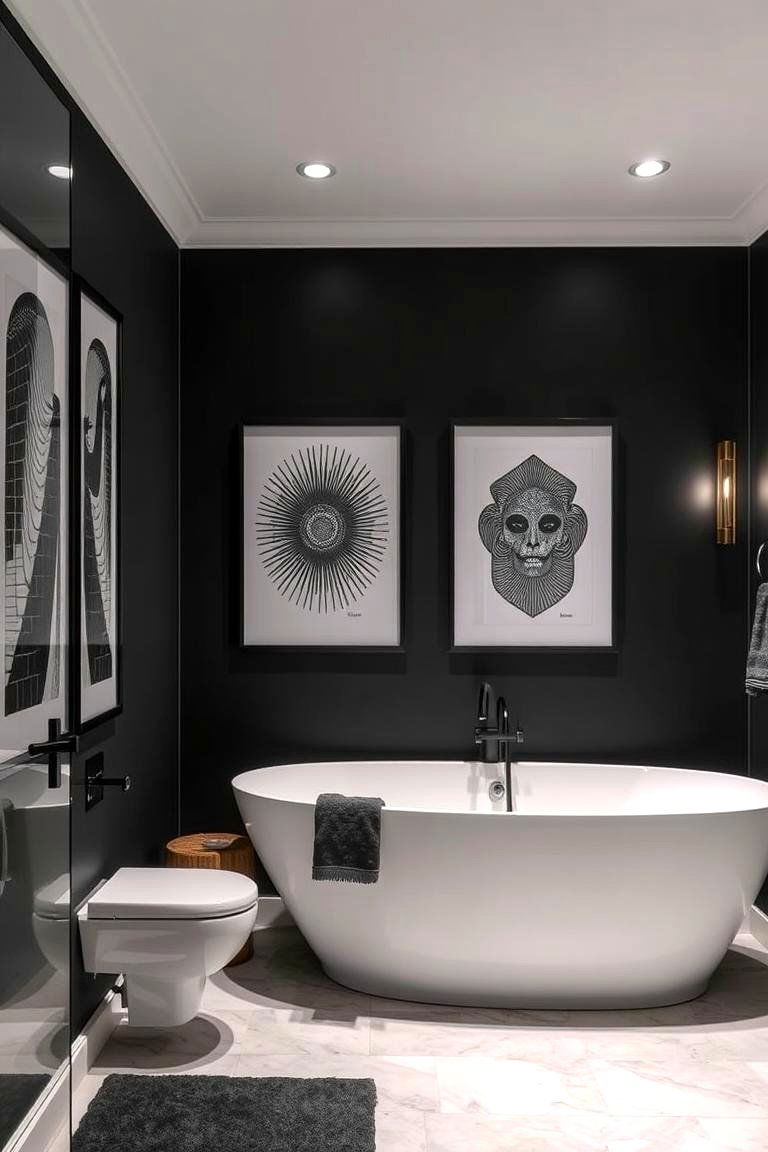 Sophisticated Black Wall Art - 24 Black Bathroom Ideas