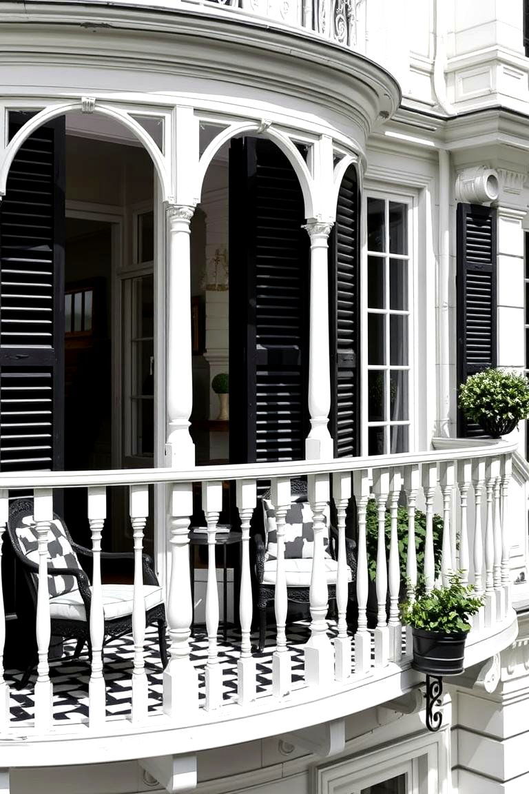 Sophisticated Black and White Design - 24 French Balcony Ideas