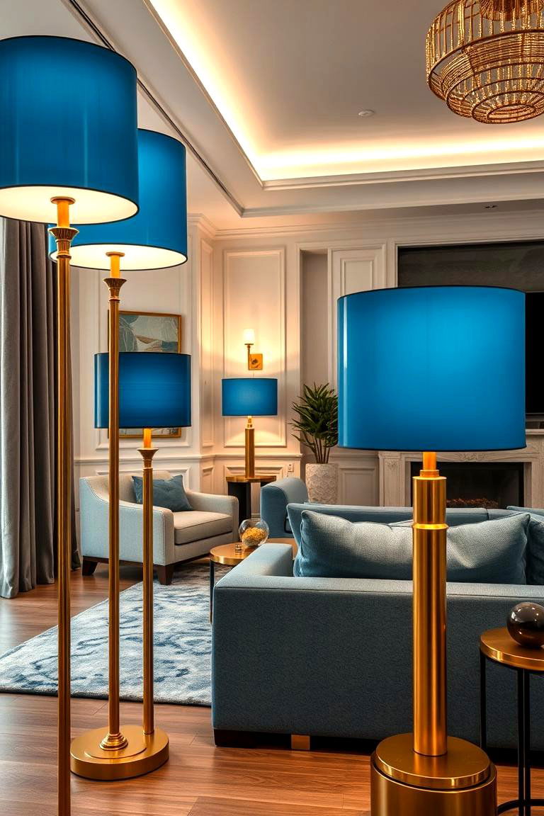 Sophisticated Blue and Gold Floor Lamps - 24 Blue and Gold Living Room Ideas