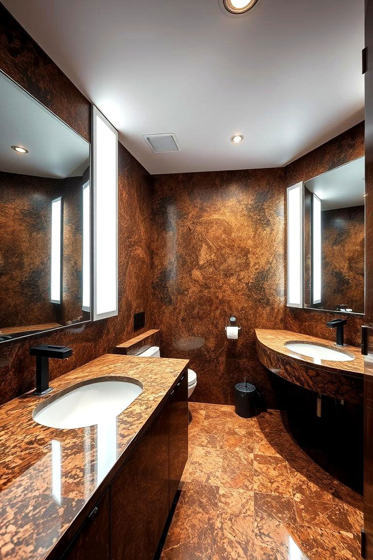 Sophisticated Brown Granite with White Lighting - 24 Brown and White Bathroom Ideas