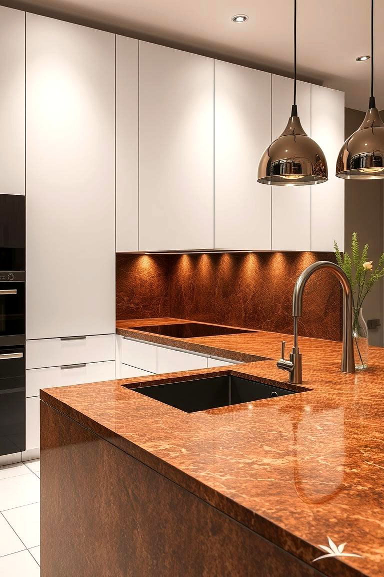 Sophisticated Brown Quartz Countertops - 24 Brown Kitchen Ideas