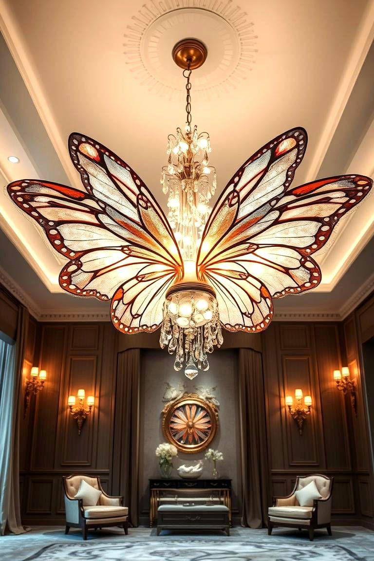 Sophisticated Butterfly Chandelier Feature - 24 Butterfly-themed Room Ideas