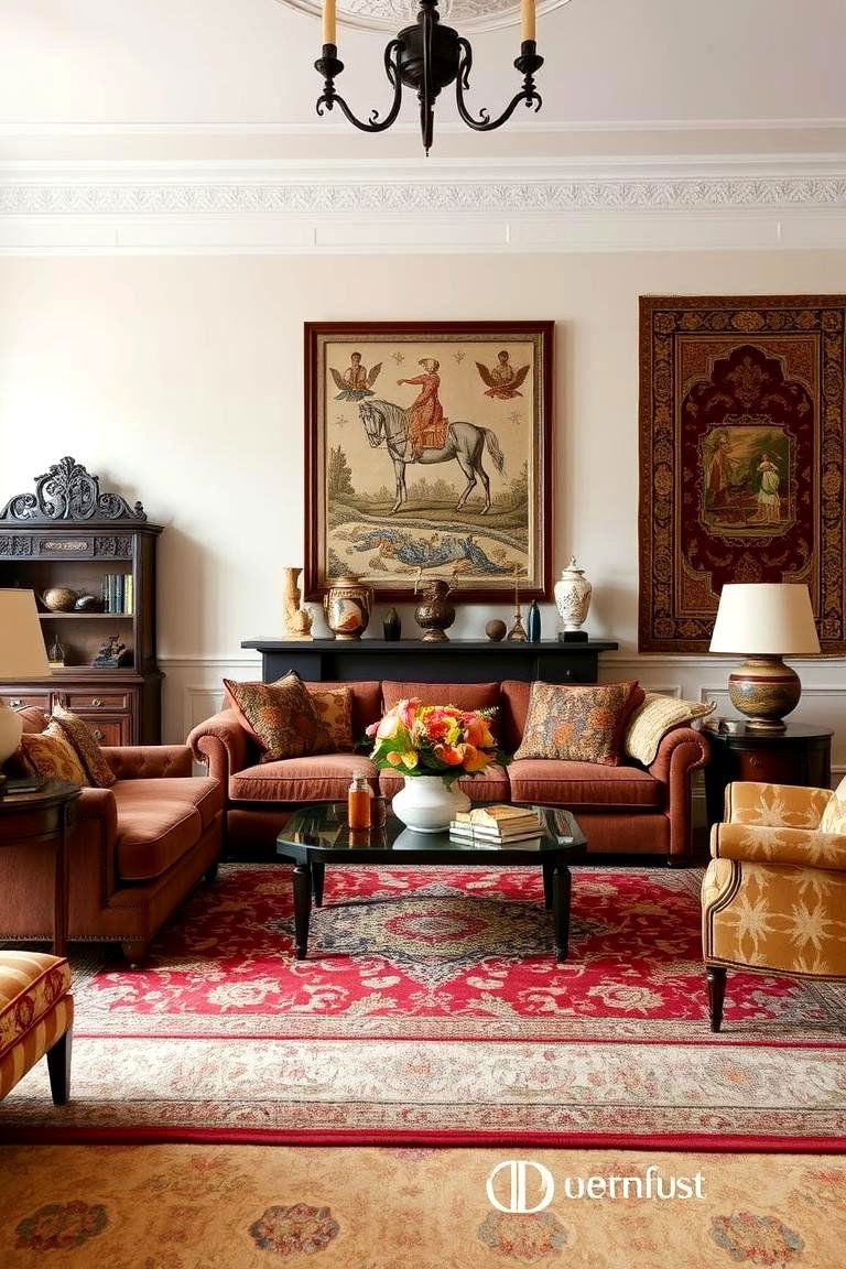 Sophisticated Colonial Layered Textures - 24 Colonial Living Room Ideas