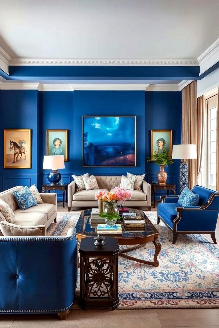Sophisticated Contrast Dynamics - 24 blue and beige living room ideas