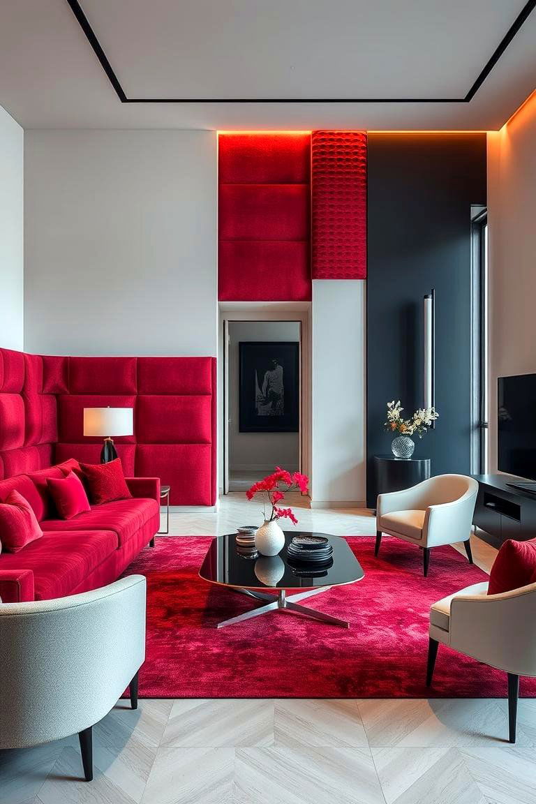Sophisticated Contrast Layers - 24 red black and white bedroom ideas