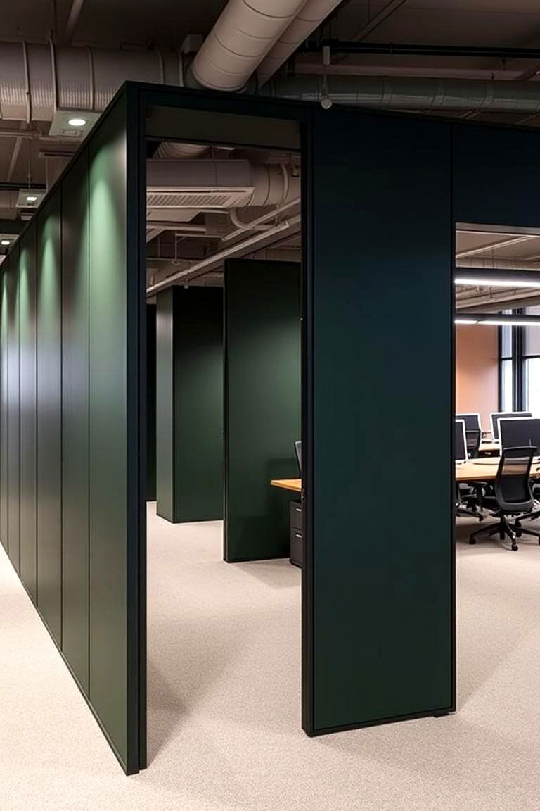 Sophisticated Dark Green Partition Panels - 24 Dark Green Office Ideas and Inspiration