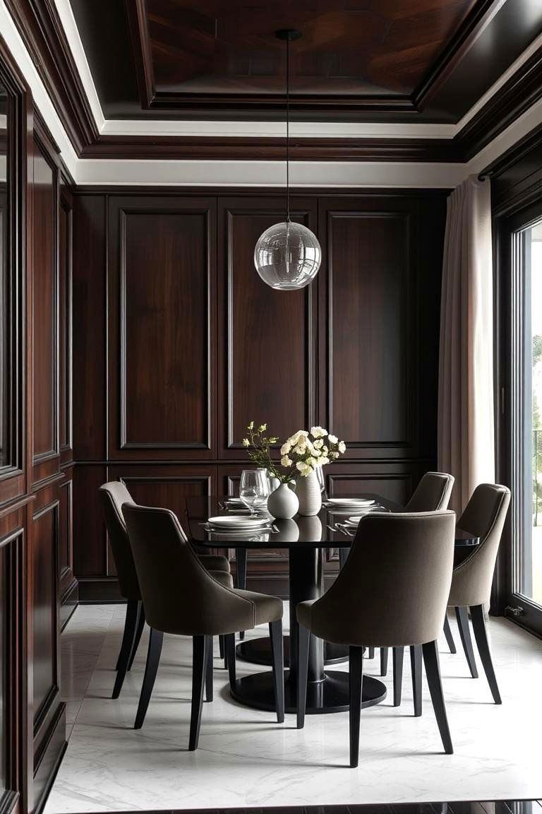 Sophisticated Dark Stains - 24 Dining Room Wainscoting Ideas