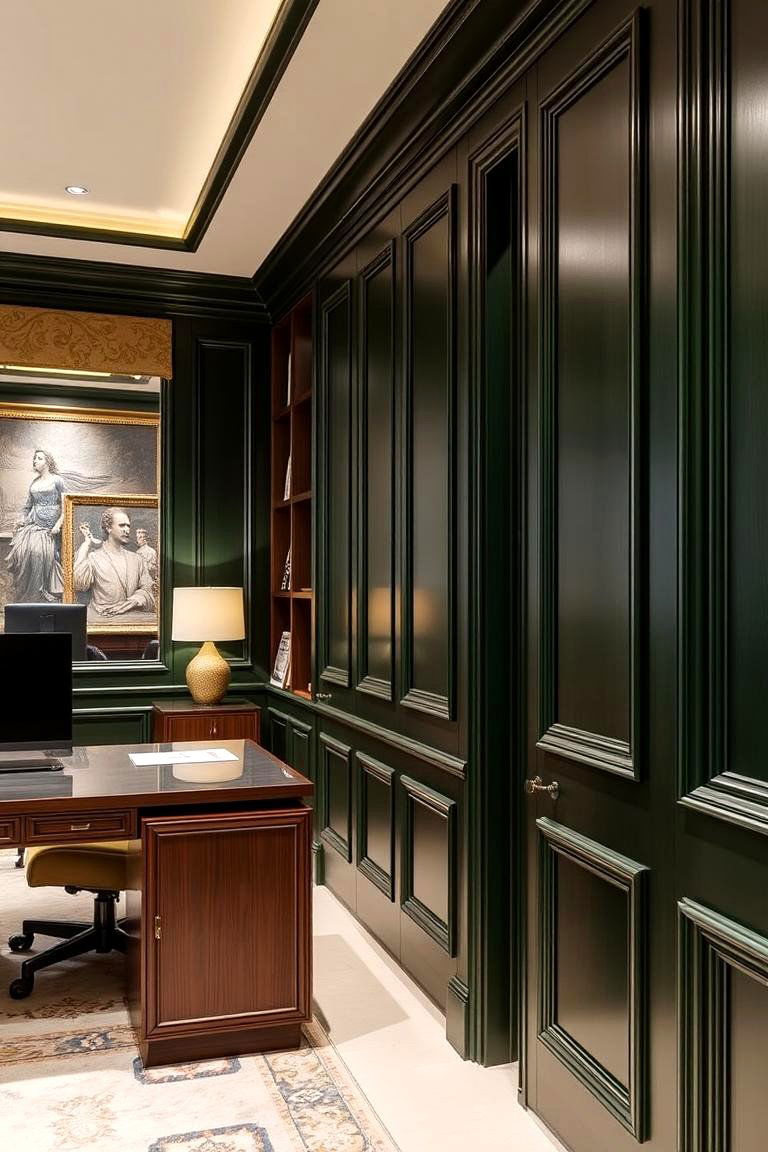 Sophisticated Details in Dark Green - 24 Dark Green Office Ideas and Inspiration