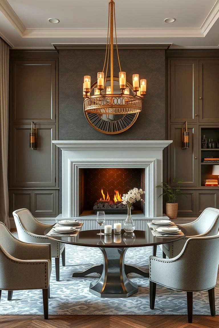 Sophisticated Dining with Custom Fireplace - 24 Dining Room With Fireplace Ideas