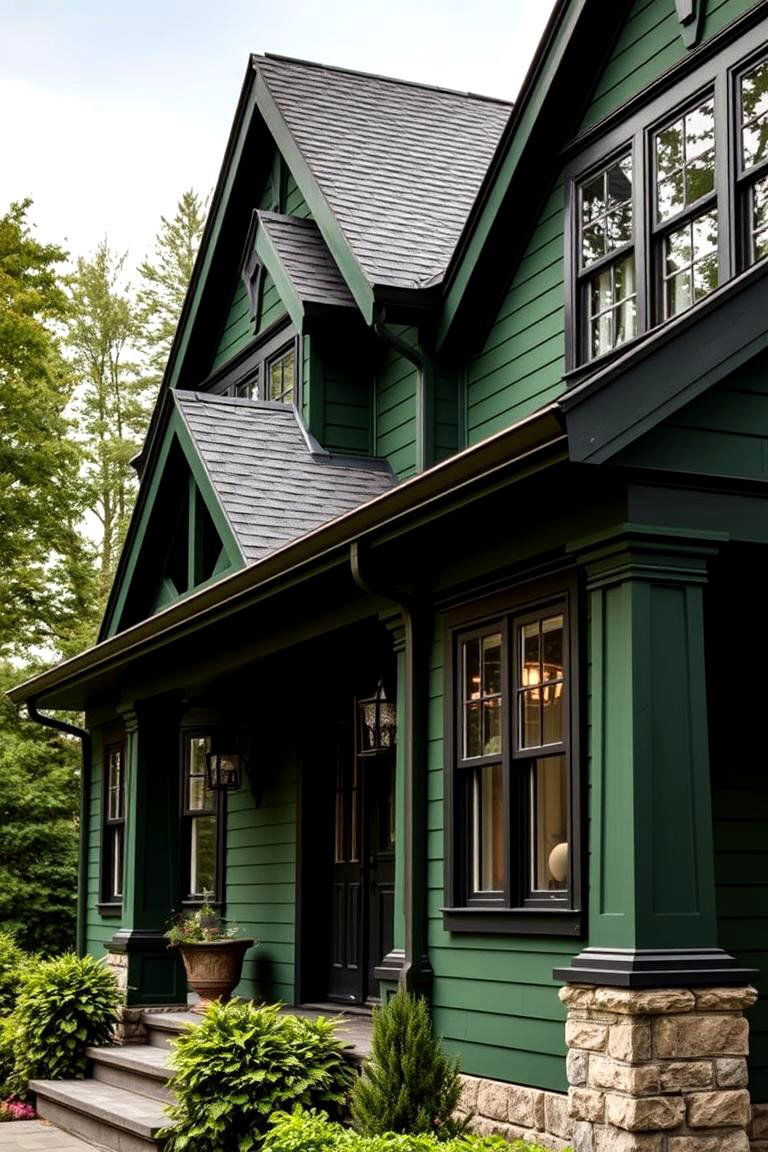 Sophisticated Exterior Detailing - 24 Forest Green House With Black Trim