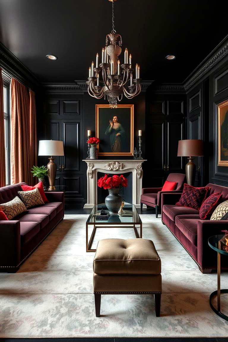 Sophisticated Formal Living with Black and Red - 24 Black and Red Living Room Ideas