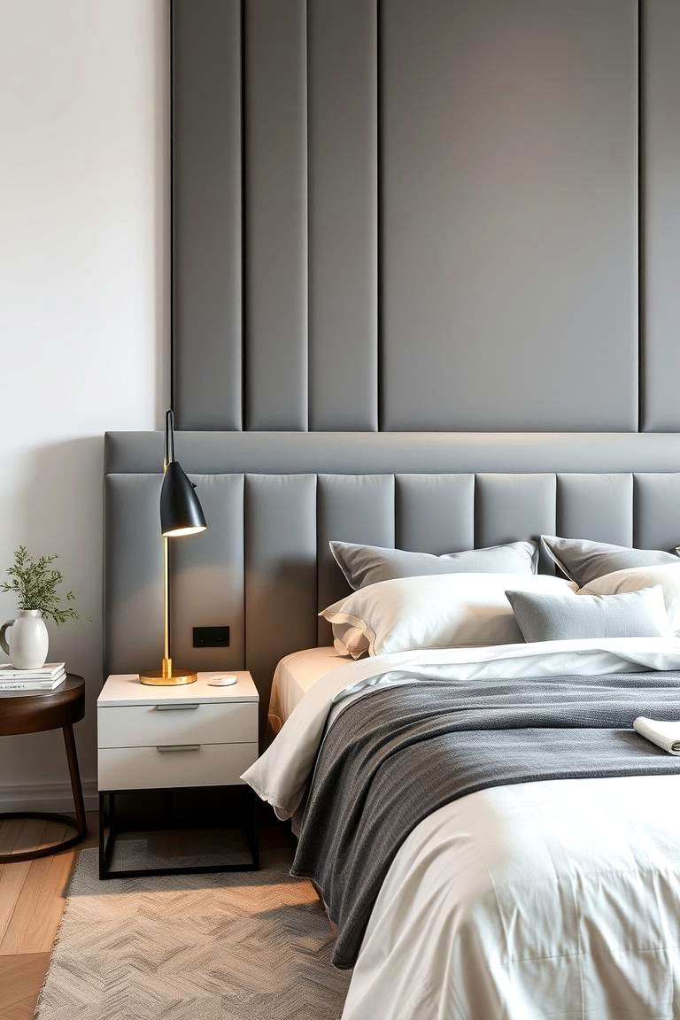 Sophisticated Layered Grey Design - 24 Grey Headboard Bedroom Ideas