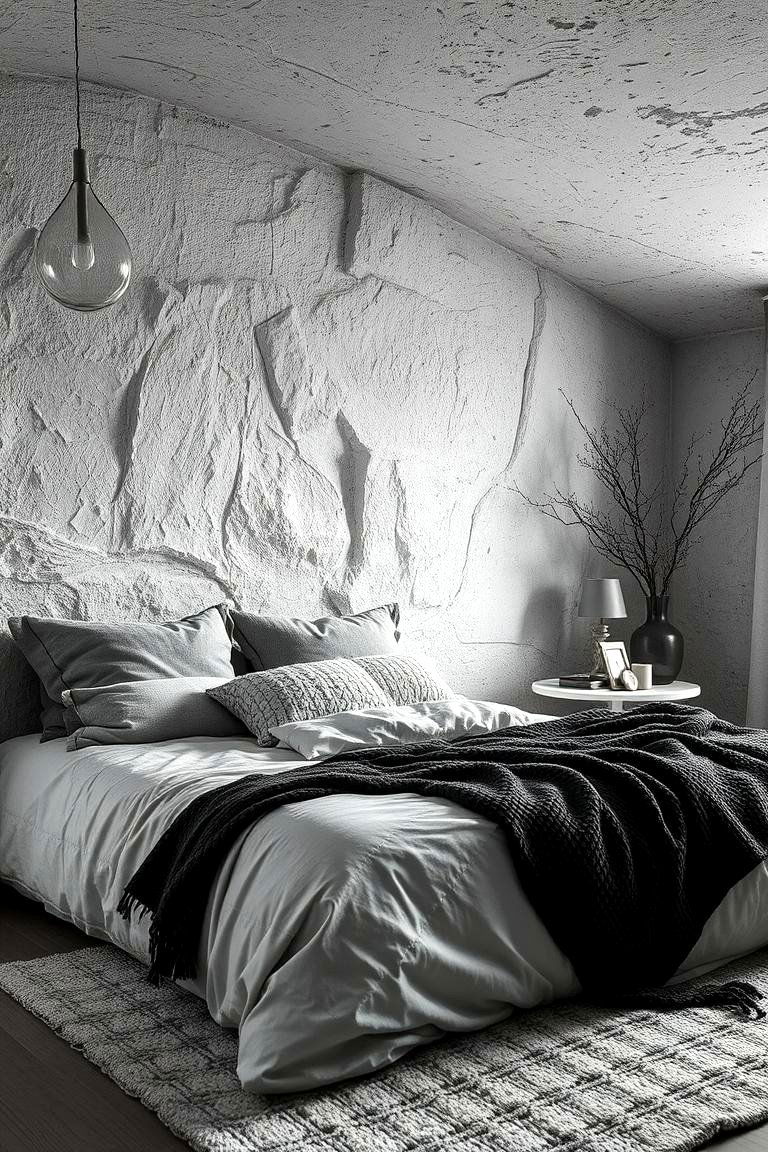 Sophisticated Layered Textures - 24 Black and White Bedroom Ideas