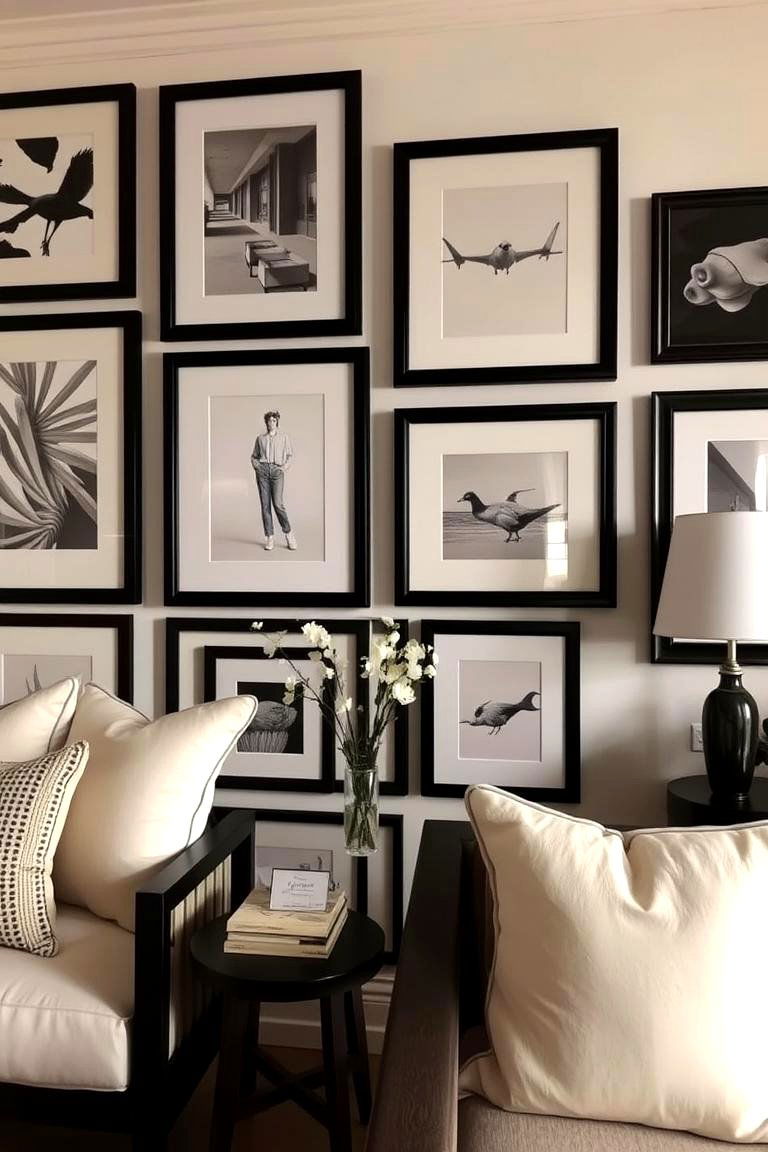 Sophisticated Layering with Black Frames and Cream Cushions - 24 Cream and Black Living Room Ideas