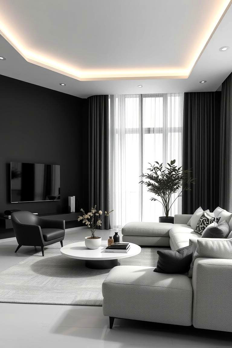 Sophisticated Monochrome Palette - 24 Preppy Living Room Ideas