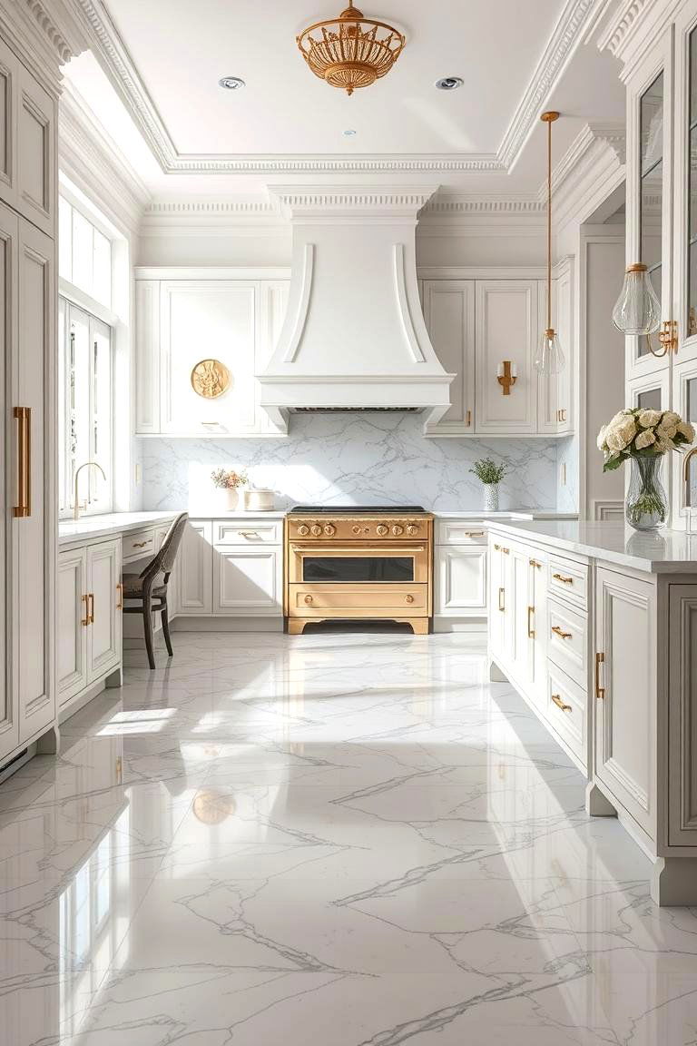 Sophisticated Natural Stone Marble - 24 Kitchen Flooring Ideas