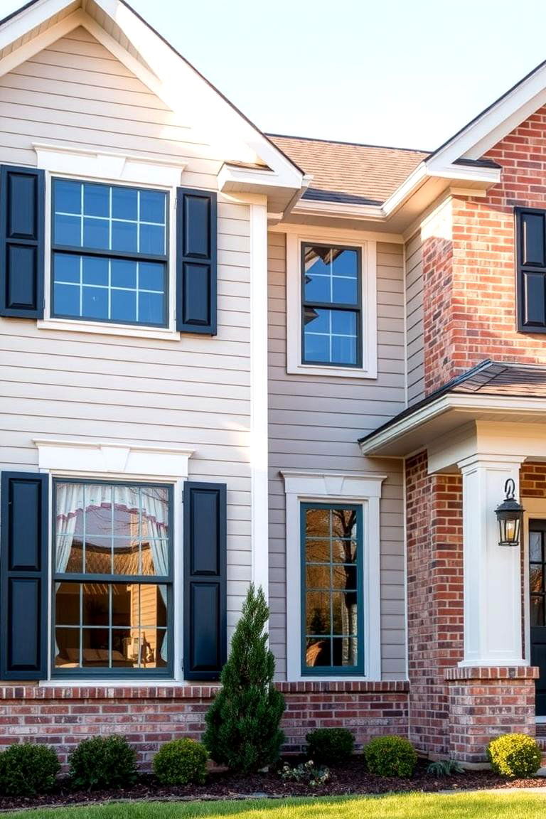 Sophisticated Neutral Pairing - 24 Vinyl Siding and Brick Combinations