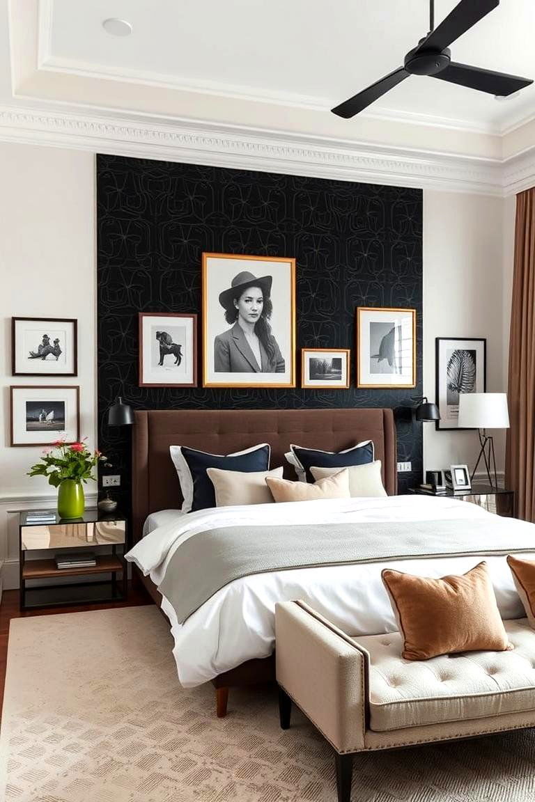 Sophisticated Pattern Play - 24 Black Accent Wall Bedroom Ideas