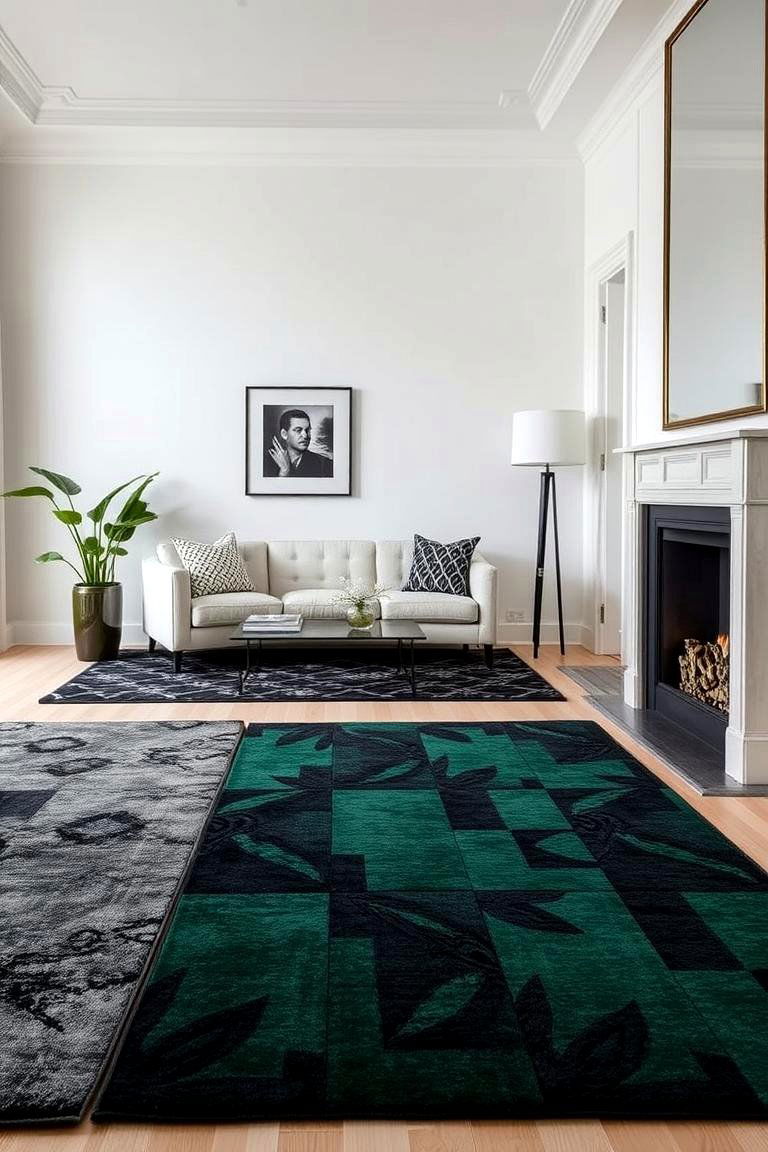 Sophisticated Patterned Rugs in Black and Green - 24 Black and Green Bedroom Design Ideas